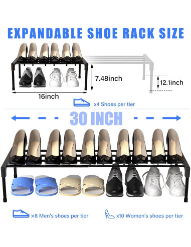 Estante de Zapatos Expandible Teenyyou 40-76 cm Negro Metal 2 Pcs