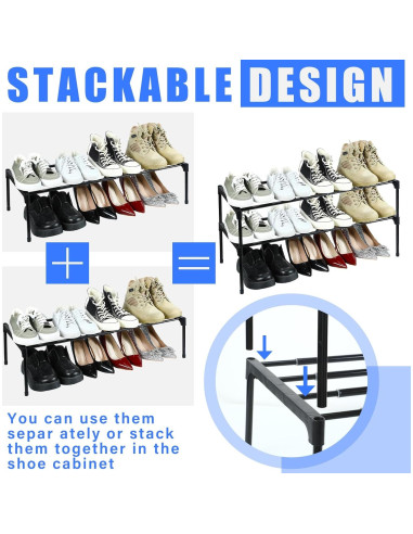 Estante de Zapatos Expandible Teenyyou 40-76 cm Negro Metal 2 Pcs