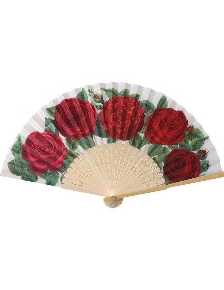 Abanico de Mano HeyToo Rosa Roja Plegable en Bambú 23cm Abanico de Mano HeyToo Rosa Roja Plegable en Bambú 23cm