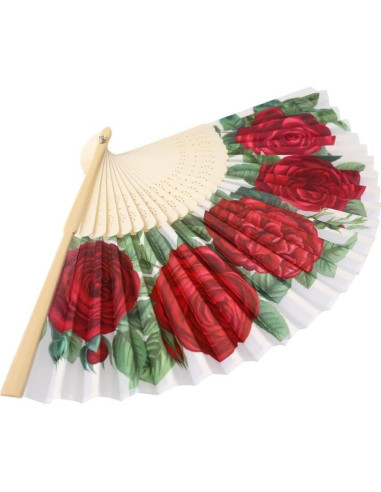 Abanico de Mano HeyToo Rosa Roja Plegable en Bambú 23cm