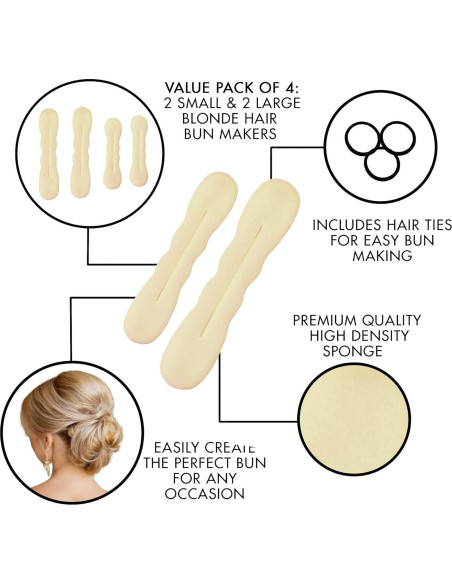 Creador de Moños Styla Hair - 4 Piezas (2 Grandes, 2 Pequeños) Rubios Creador de Moños Styla Hair - 4 Piezas (2 Grandes, 2 Pequeños) Rubios