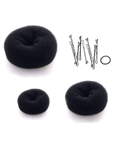 Beaute Galleria 3 Donuts de Cabello Negro - Grande, Mediano, Pequeño