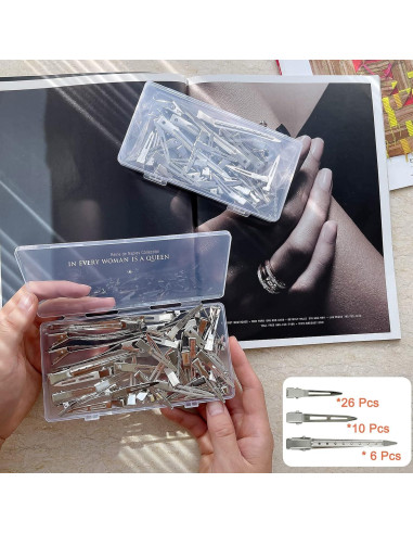 Juego de 42 Clips de Peinar TSEROFAY Metal Plateado