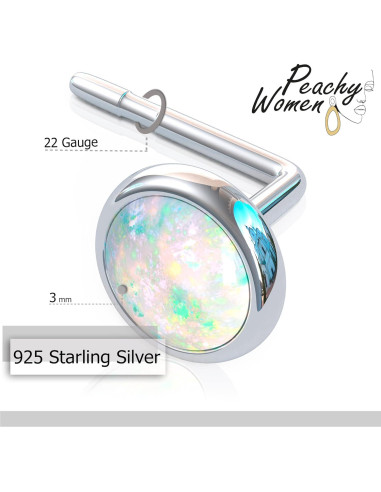 Stud de Nariz Plata Esterlina 925 Ópalo Blanco 22 Gauge