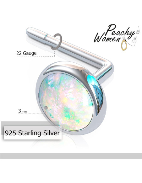 Stud de Nariz Plata Esterlina 925 Ópalo Blanco 22 Gauge