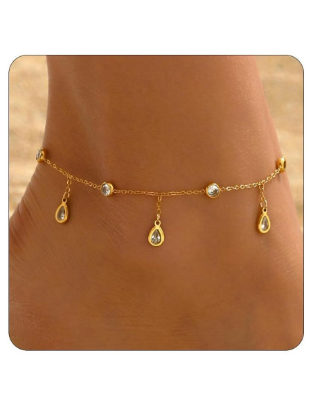 Pulsera de Tobillo Dorada 18K para Mujeres con Zafiro y Perlas Pulsera de Tobillo Dorada 18K para Mujeres con Zafiro y Perlas