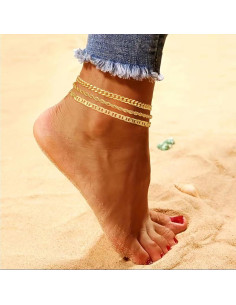 Tobilleras de Oro 14k para Mujeres Impermeables 3pcs 2