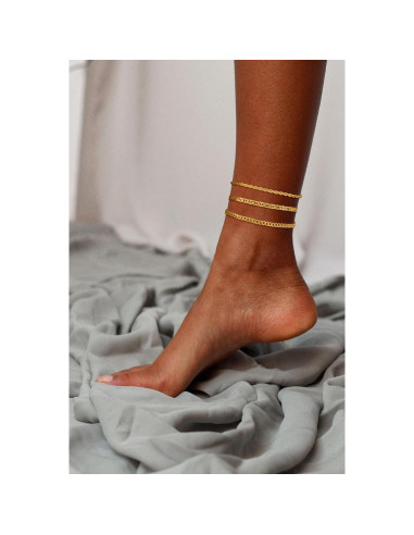 Tobilleras de Oro 14k para Mujeres Impermeables 3pcs