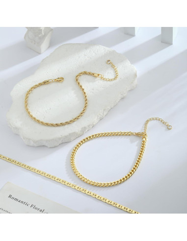 Tobilleras de Oro 14k para Mujeres Impermeables 3pcs