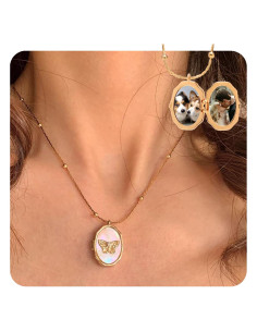 Collar Locket de Foto Vintage Mariposa Dorado con Herramientas