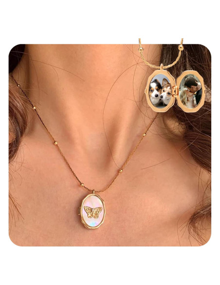 Collar Locket de Foto Vintage Mariposa Dorado con Herramientas