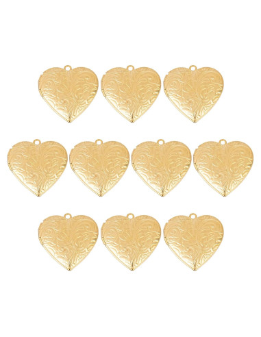 Paquete de 10 Charms Colgantes Corazón Acero Inoxidable Dorado