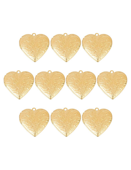 Paquete de 10 Charms Colgantes Corazón Acero Inoxidable Dorado