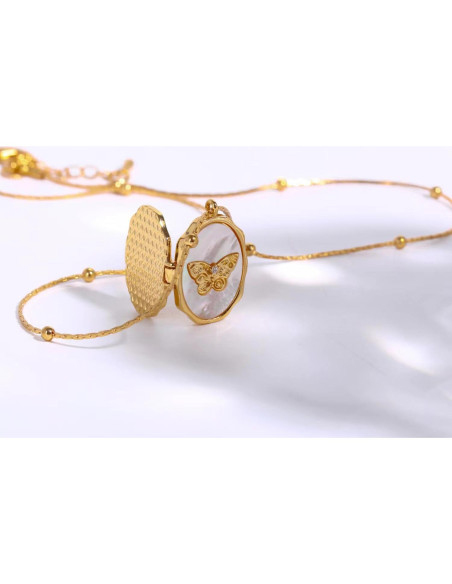 Collar Locket de Foto Vintage Mariposa Dorado con Herramientas