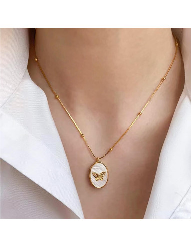 Collar Locket de Foto Vintage Mariposa Dorado con Herramientas