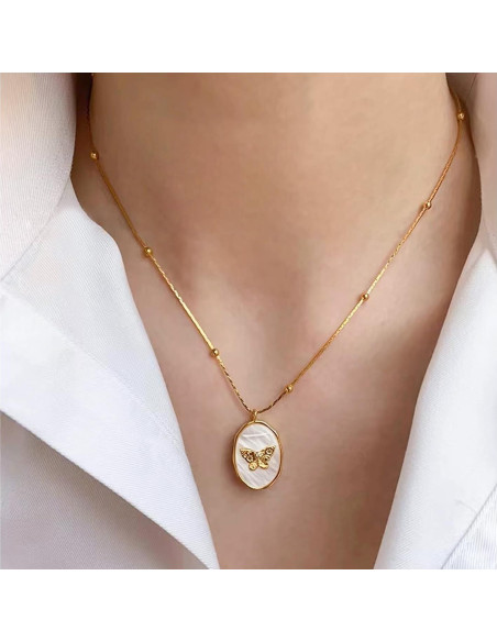 Collar Locket de Foto Vintage Mariposa Dorado con Herramientas