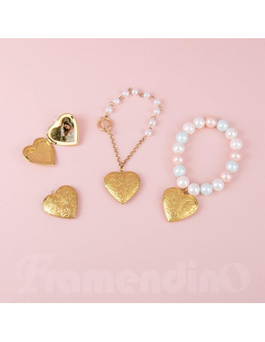 Paquete de 10 Charms Colgantes Corazón Acero Inoxidable Dorado