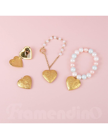 Paquete de 10 Charms Colgantes Corazón Acero Inoxidable Dorado