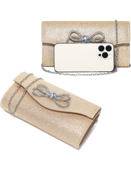 Bolso Clutch de Noche Gurina para Mujeres Champagne 24x12cm Bolso Clutch de Noche Gurina para Mujeres Champagne 24x12cm