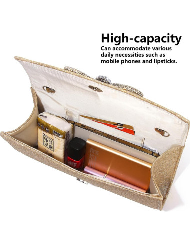 Bolso Clutch de Noche Gurina para Mujeres Champagne 24x12cm