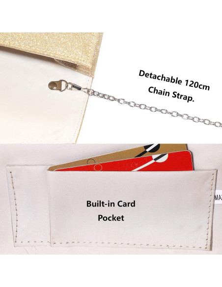 Bolso Clutch de Noche Gurina para Mujeres Champagne 24x12cm Bolso Clutch de Noche Gurina para Mujeres Champagne 24x12cm