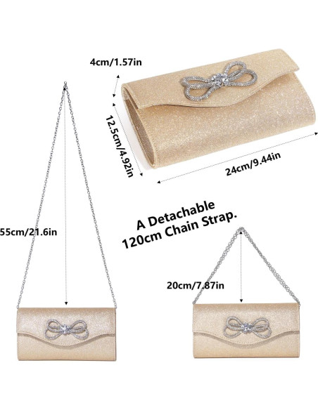 Bolso Clutch de Noche Gurina para Mujeres Champagne 24x12cm Bolso Clutch de Noche Gurina para Mujeres Champagne 24x12cm