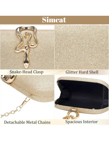 Bolso de Mano Brillante Simcat para Mujeres - Dorado 20x11 cm