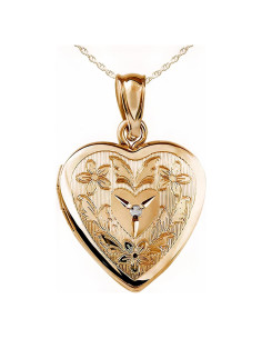 Collar Locket Floral Corazón 14K Oro Relleno con Diamante 1.9cm