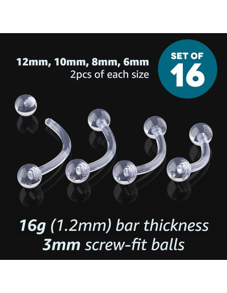 Retenedores Transparentes 16g Bioflex 6pc para Piercings