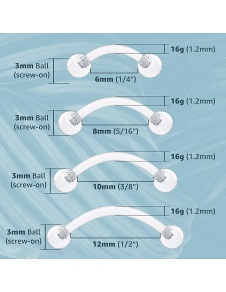 Retenedores Transparentes 16g Bioflex 6pc para Piercings