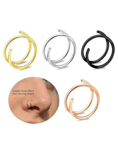 Anillo de Nariz Doble Espiral 20G 8mm Acero Inoxidable 4pcs