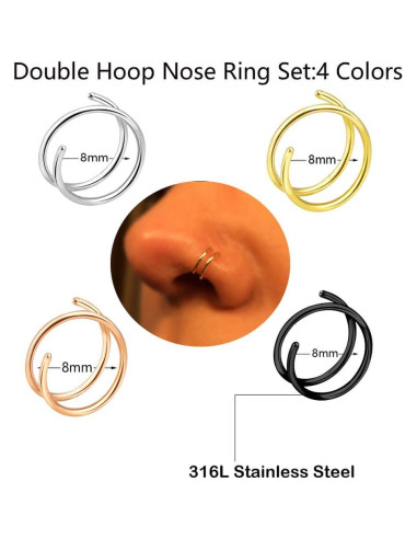 Anillo de Nariz Doble Espiral 20G 8mm Acero Inoxidable 4pcs