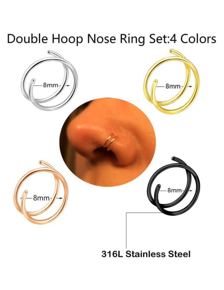 Anillo de Nariz Doble Espiral 20G 8mm Acero Inoxidable 4pcs