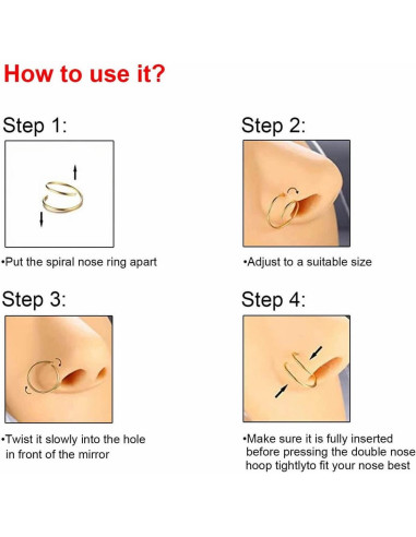 Anillo de Nariz Doble Espiral 20G 8mm Acero Inoxidable 4pcs