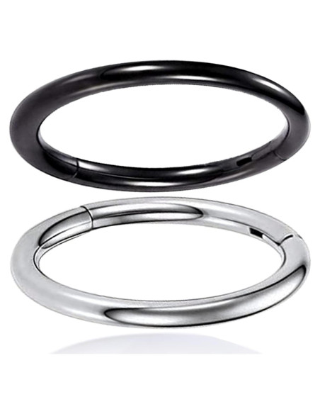Aro Doble para Nariz 16G Acero Quirúrgico 8mm Plata Negra