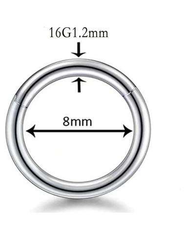 Aro Doble para Nariz 16G Acero Quirúrgico 8mm Plata Negra