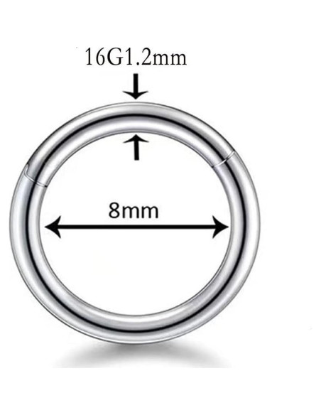 Aro Doble para Nariz 16G Acero Quirúrgico 8mm Plata Negra