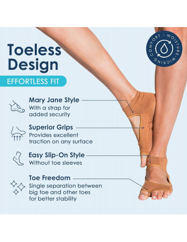Calcetines de Pilates Tucketts sin Dedos Antideslizantes Nude
