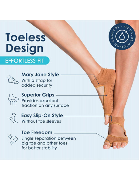 Calcetines de Pilates Tucketts sin Dedos Antideslizantes Nude