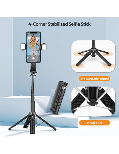 Trípode de Selfie UTEBIT 100 cm con Control Remoto y Luz