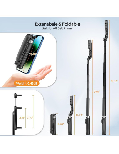 Trípode de Selfie UTEBIT 100 cm con Control Remoto y Luz