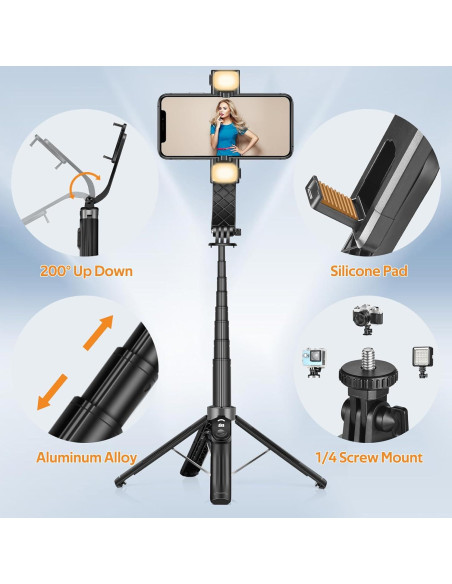 Trípode de Selfie UTEBIT 100 cm con Control Remoto y Luz