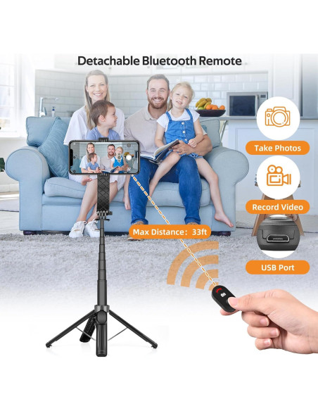 Trípode de Selfie UTEBIT 100 cm con Control Remoto y Luz