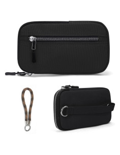 Cartera de muñeca unisex negra con 2 bolsillos y llavero