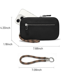 Cartera de muñeca unisex negra con 2 bolsillos y llavero 2