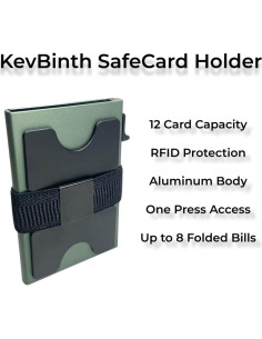 Tarjetero de Aluminio KevBinth Minimalista RFID Verde Militar 2