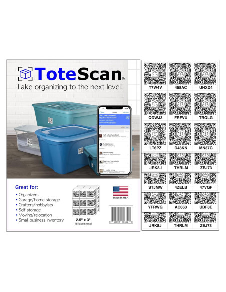 Etiquetas QR Inteligentes ToteScan 45 Unidades 6.35x7.62cm