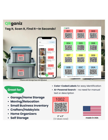 Etiquetas QRganiz Smart - 12 Etiquetas Escaneables para Almacenamiento