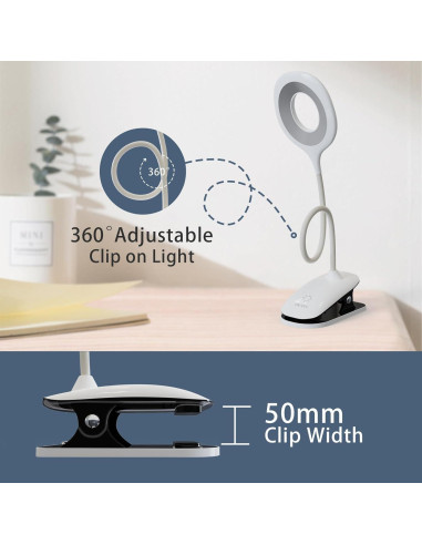 Luz de Lectura Clip On GCDFGV Recargable USB 5W Regulable