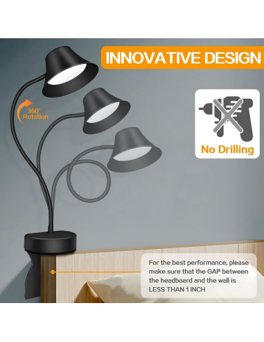 Luz de Lectura TonyEst para Cabecero, 3 Temperaturas, 5 Brillos